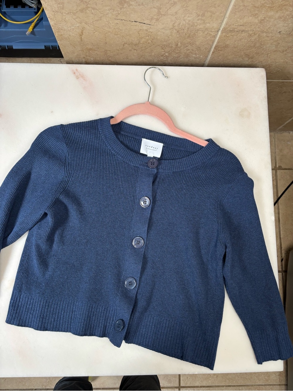sundays Navy Ribbed Button-Front Cardigan
